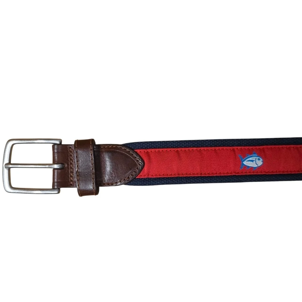 Southern Tide Mens Red & Navy Skipjack Ribbon Belt 3809 Size 30